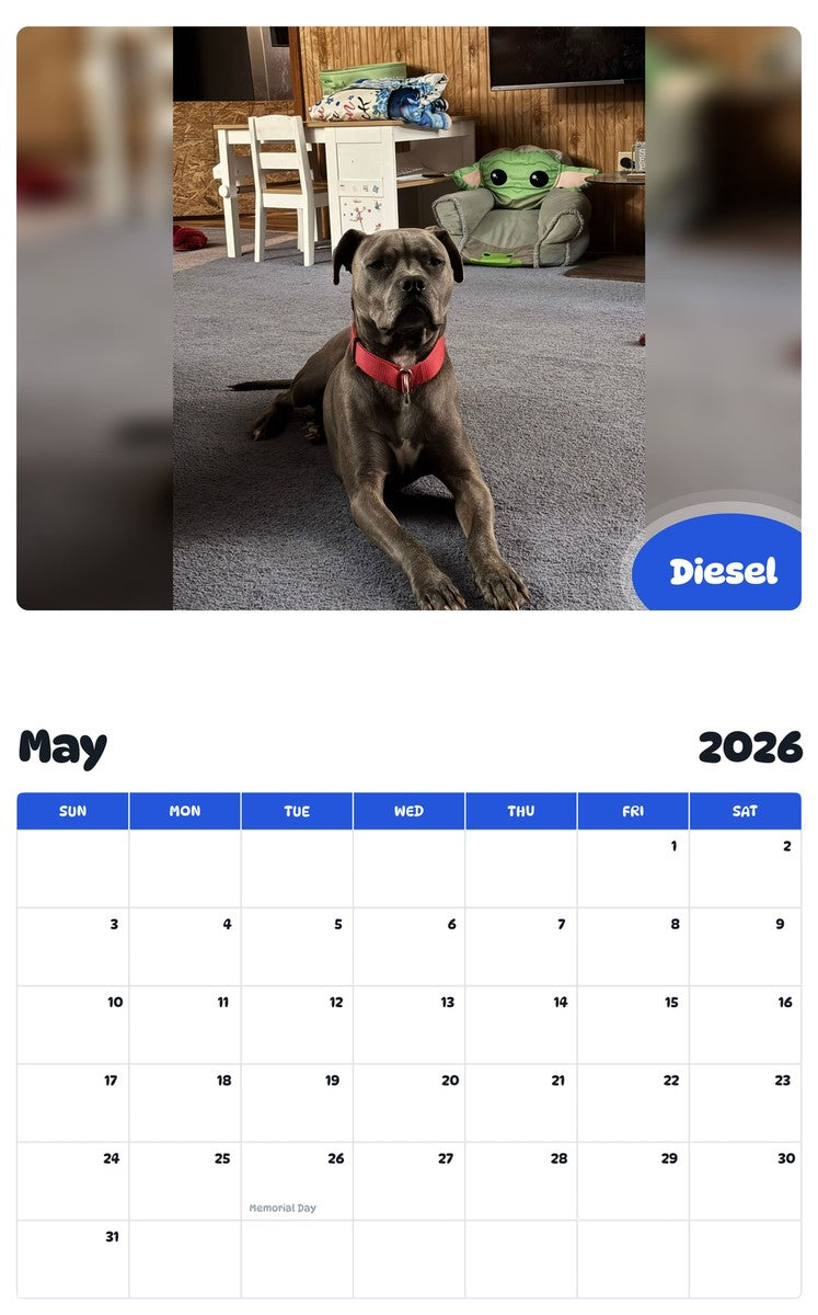 2026 - 2027 Diesel - Pawidols Pet Calendar