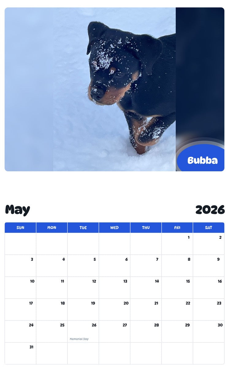 2026 - 2027 Bubba - Pawidols Pet Calendar