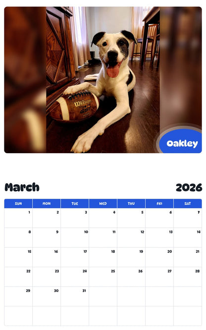 November 2025 - October 2026 Oakley - Pawidols Pet Calendar