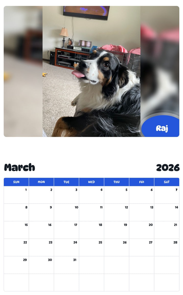 November 2025 - October 2026 Raj - Pawidols Pet Calendar