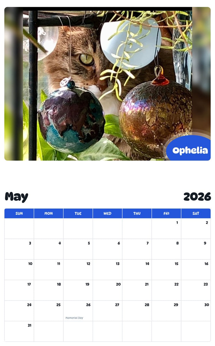 2026 - 2027 Ophelia - Pawidols Pet Calendar