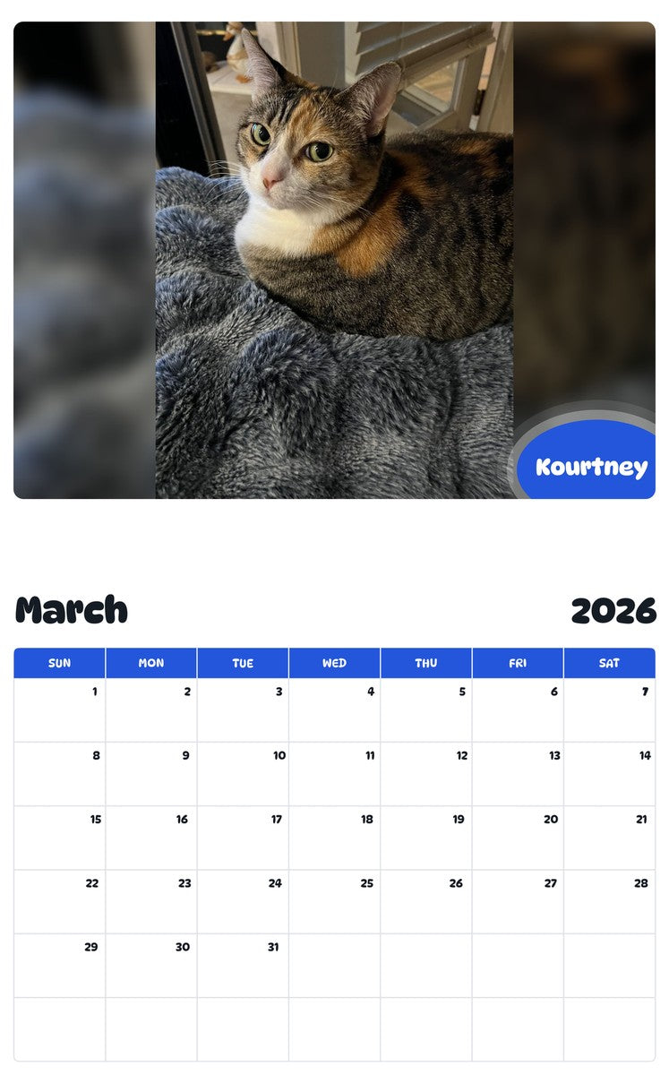 November 2025 - October 2026 Kourtney - Pawidols Pet Calendar
