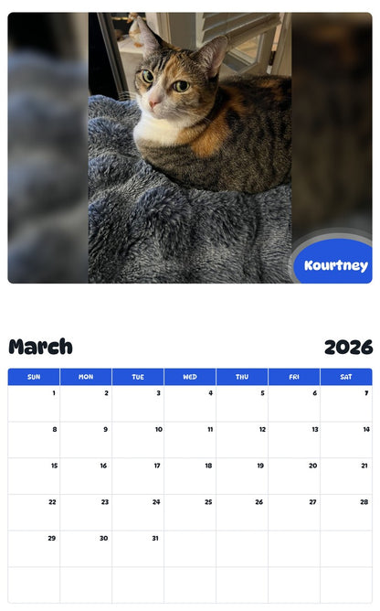 November 2025 - October 2026 Kourtney - Pawidols Pet Calendar