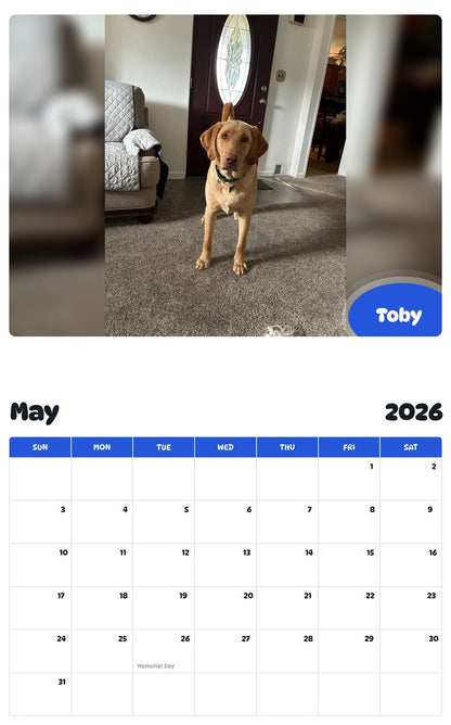 2026 - 2027 Toby - Pawidols Pet Calendar