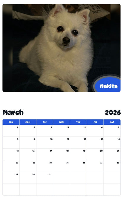 November 2025 - October 2026 Nakita - Pawidols Pet Calendar