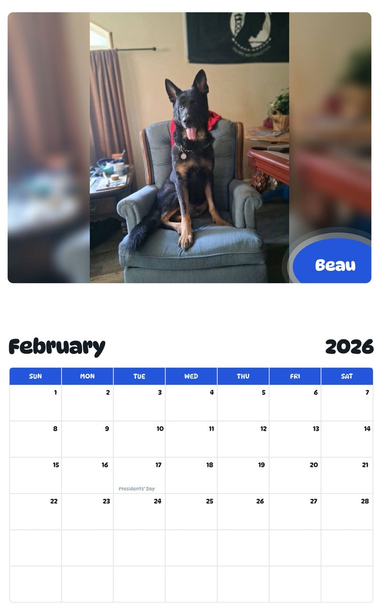 October 2025 - September 2026 Beau - Pawidols Pet Calendar