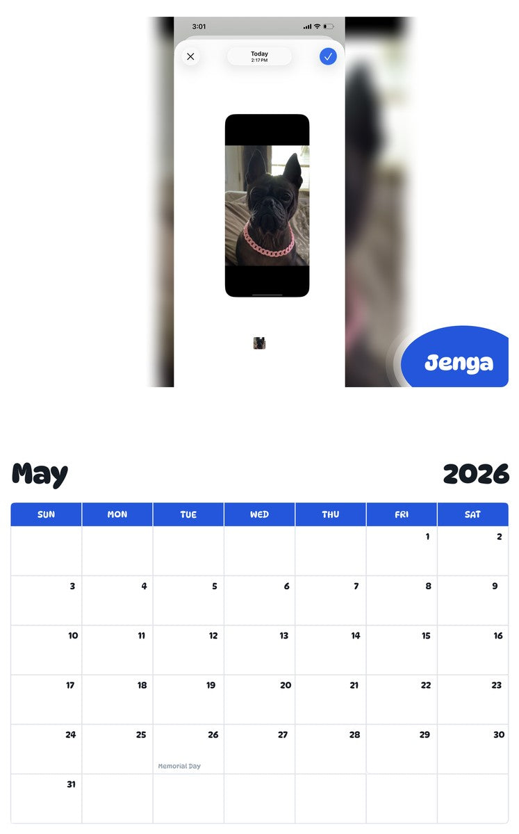 2026 - 2027 Jenga - Pawidols Pet Calendar