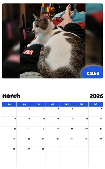 November 2025 - October 2026 Callie - Pawidols Pet Calendar
