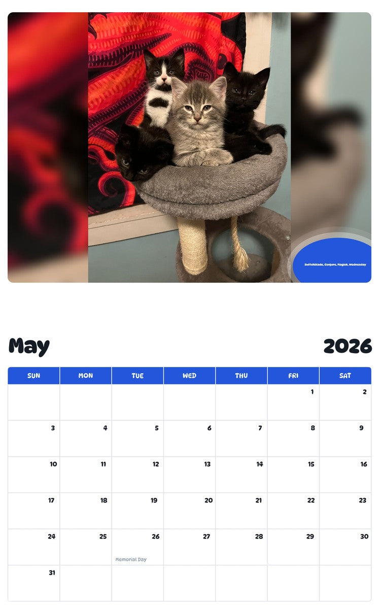 2026 - 2027 Switchblade, Conjure, Magick, Wednesday - Pawidols Pet Calendar