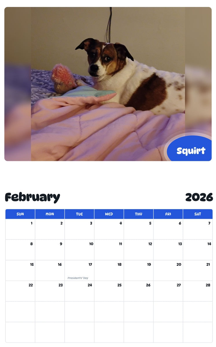 October 2025 - September 2026 Squirt - Pawidols Pet Calendar