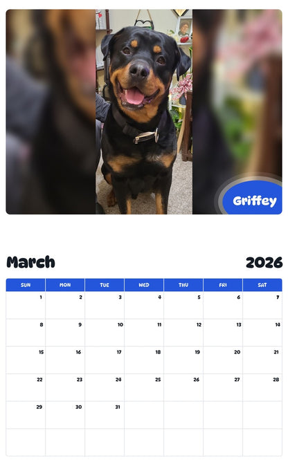 November 2025 - October 2026 Griffey - Pawidols Pet Calendar