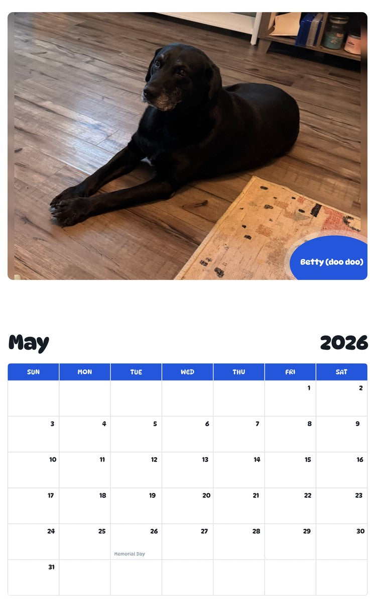 2026 - 2027 Betty (doo doo) - Pawidols Pet Calendar