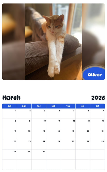 November 2025 - October 2026 Oliver - Pawidols Pet Calendar