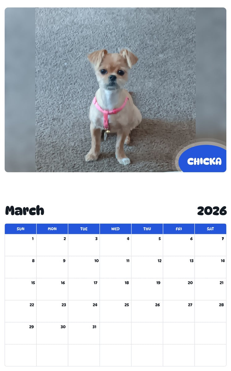 November 2025 - October 2026 CHICKA - Pawidols Pet Calendar