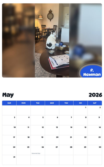 2026 - 2027 P. Newman - Pawidols Pet Calendar