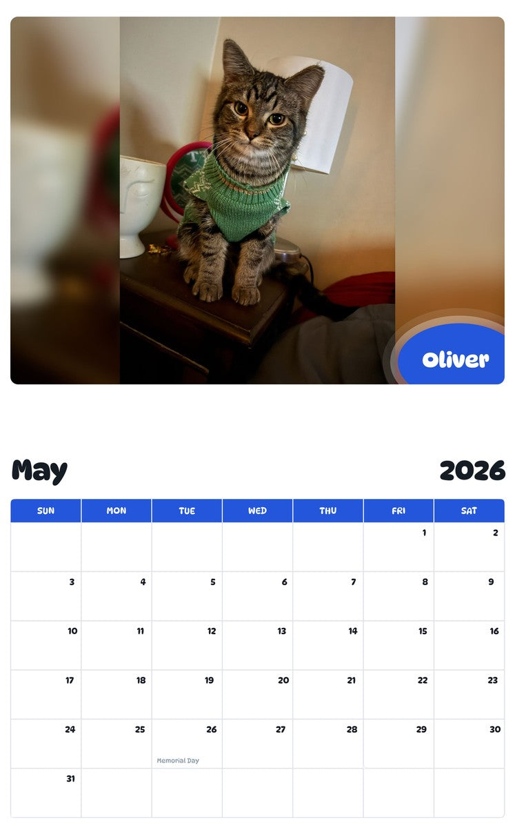 2026 - 2027 Oliver - Pawidols Pet Calendar