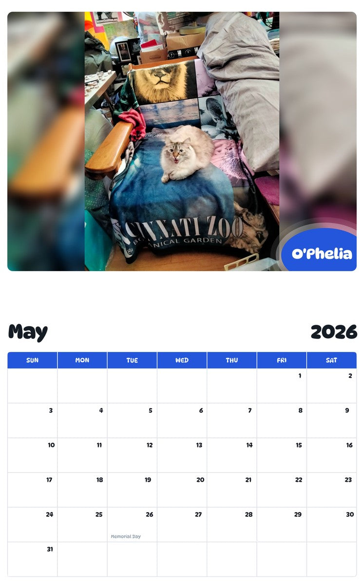 2026 - 2027 O'Phelia - Pawidols Pet Calendar
