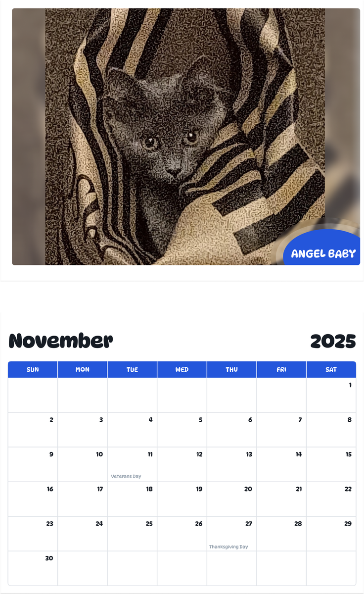 July 2025 - June 2026 Angel Baby - Pawidols Pet Calendar