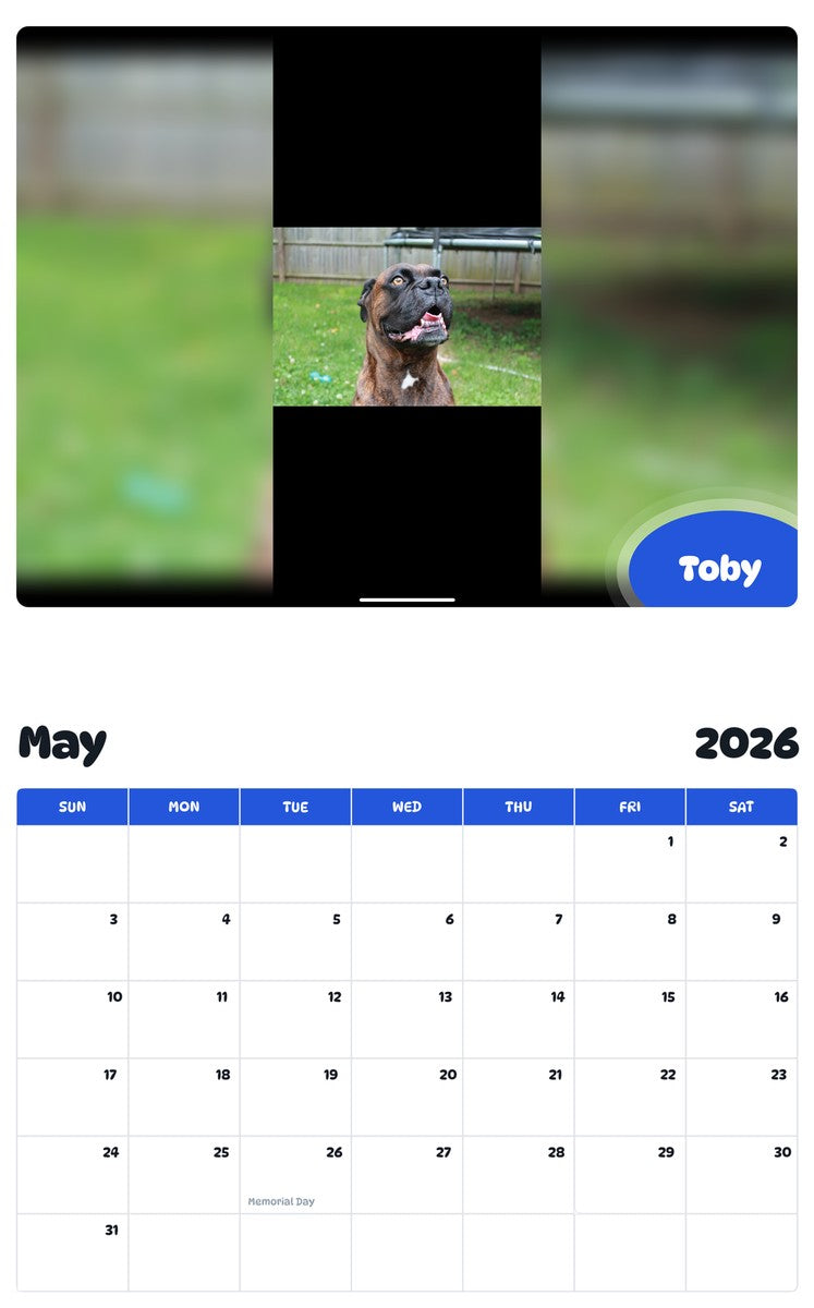 2026 - 2027 Toby - Pawidols Pet Calendar