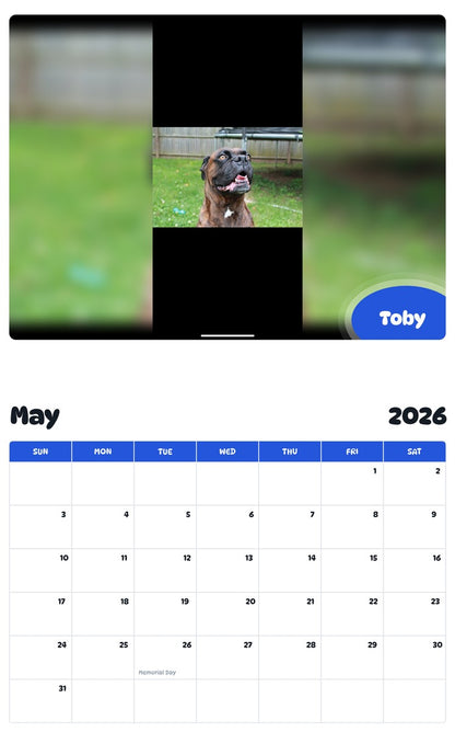 2026 - 2027 Toby - Pawidols Pet Calendar
