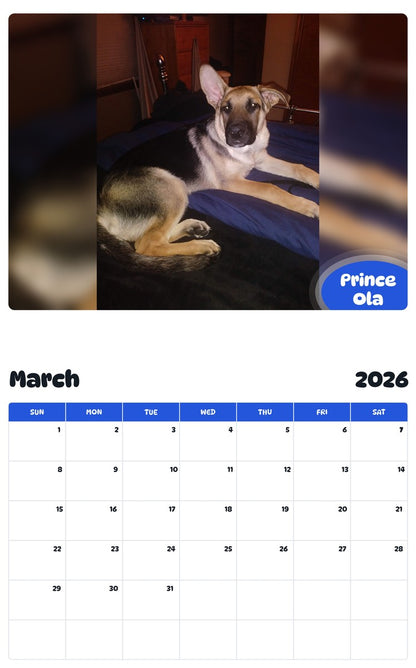 November 2025 - October 2026 Prince Ola - Pawidols Pet Calendar