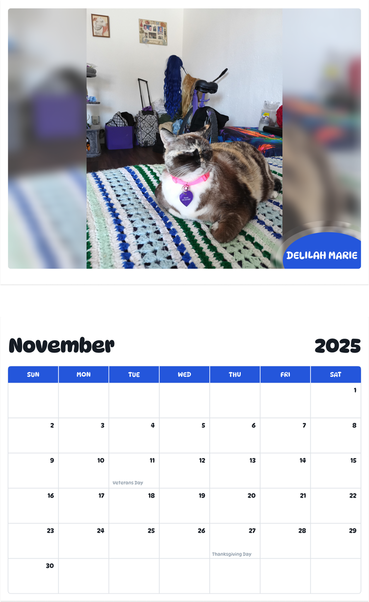 July 2025 - June 2026 Delilah Marie - Pawidols Pet Calendar