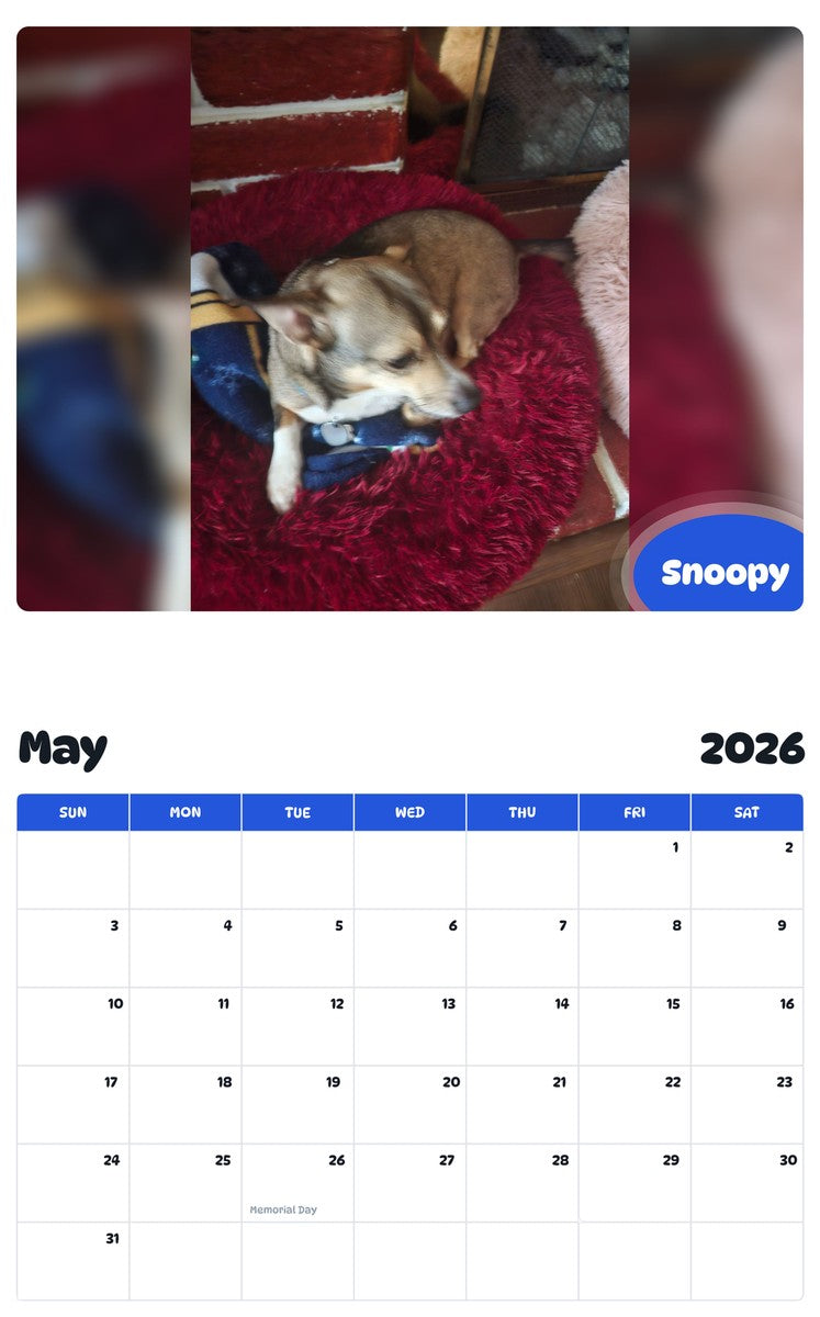 2026 - 2027 Snoopy - Pawidols Pet Calendar