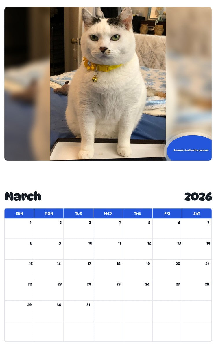 November 2025 - October 2026 Princess butterfly pouswa - Pawidols Pet Calendar