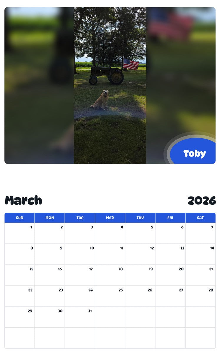 November 2025 - October 2026 Toby - Pawidols Pet Calendar