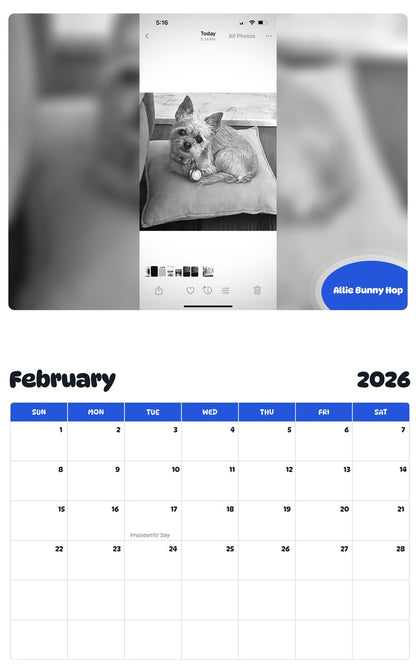 October 2025 - September 2026 Allie Bunny Hop - Pawidols Pet Calendar