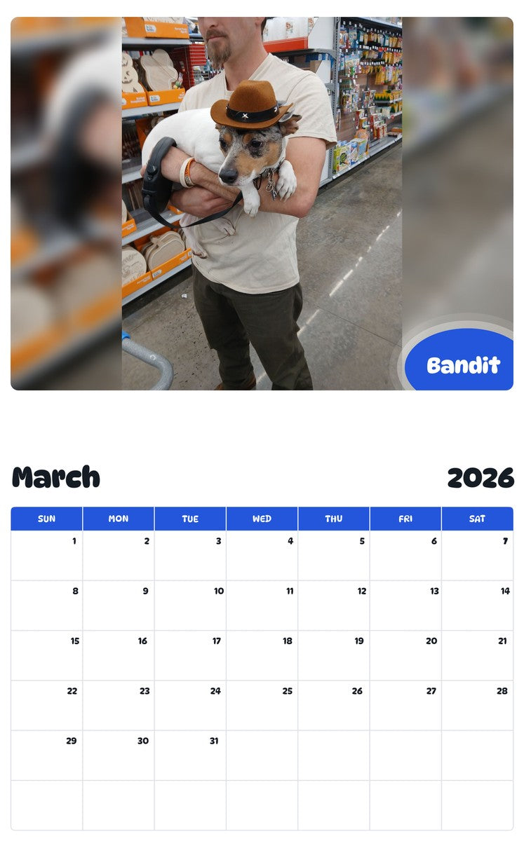 November 2025 - October 2026 Bandit - Pawidols Pet Calendar