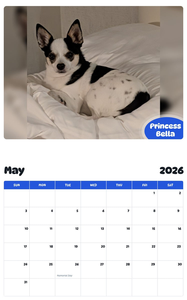 2026 - 2027 Princess Bella - Pawidols Pet Calendar