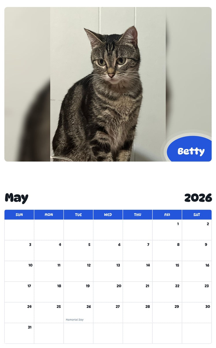 2026 - 2027 Betty - Pawidols Pet Calendar