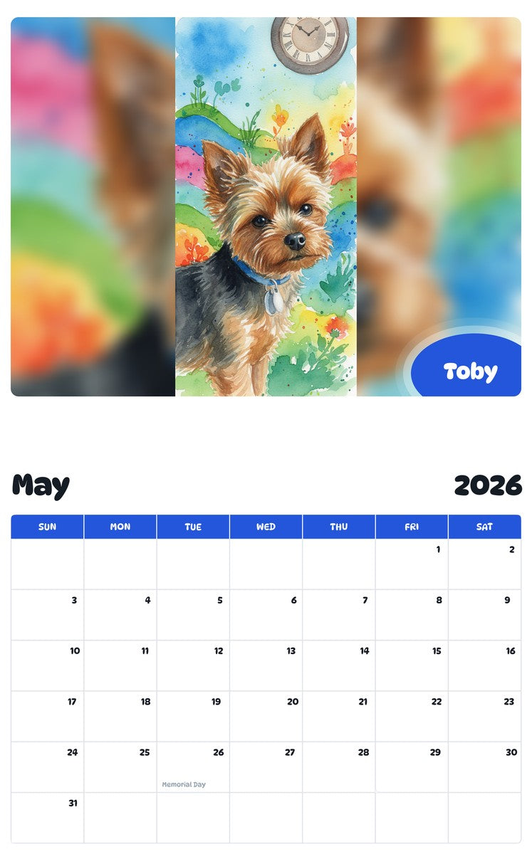 2026 - 2027 Toby - Pawidols Pet Calendar