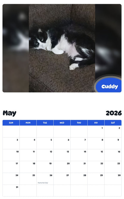 2026 - 2027 Cuddy - Pawidols Pet Calendar