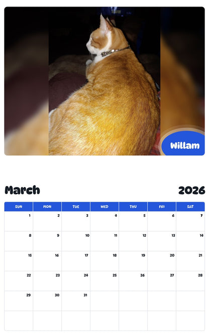 November 2025 - October 2026 Willam - Pawidols Pet Calendar