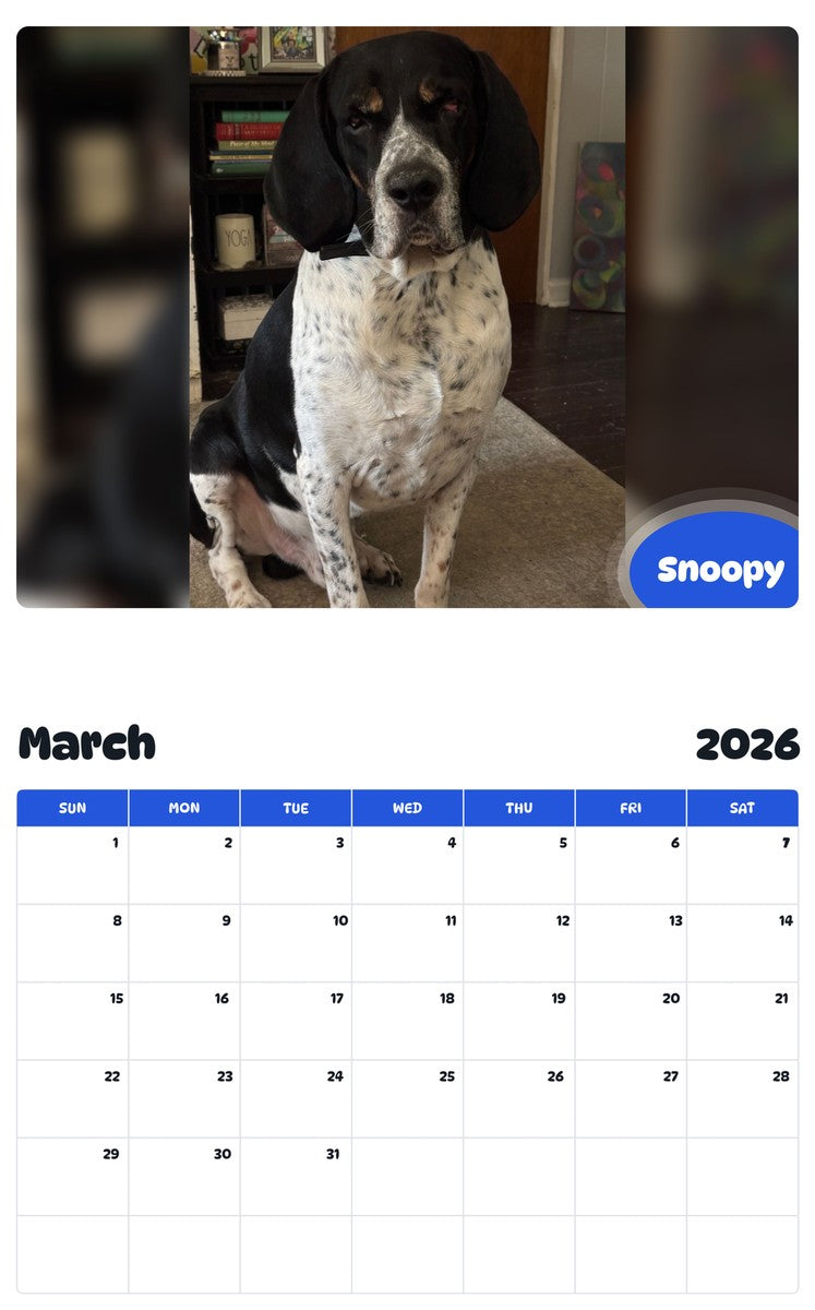 November 2025 - October 2026 Snoopy - Pawidols Pet Calendar