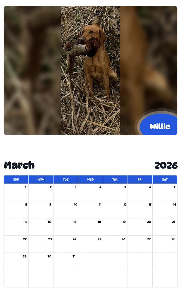 November 2025 - October 2026 Willie - Pawidols Pet Calendar