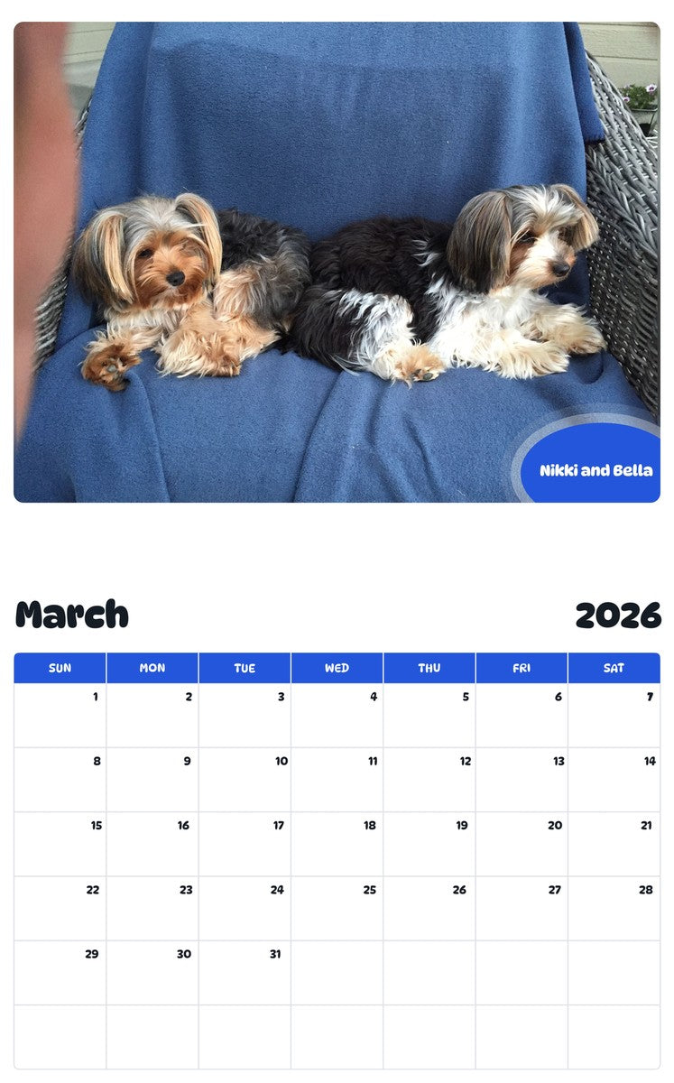 November 2025 - October 2026 Nikki and Bella - Pawidols Pet Calendar