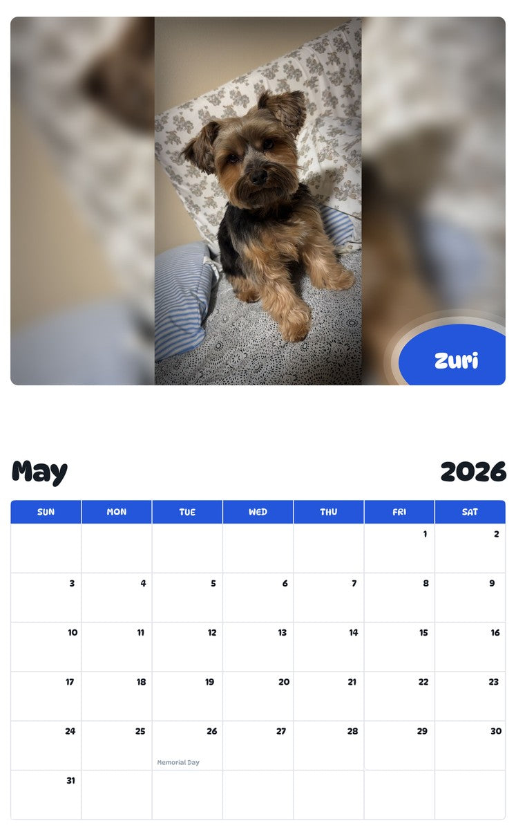 2026 - 2027 Zuri - Pawidols Pet Calendar
