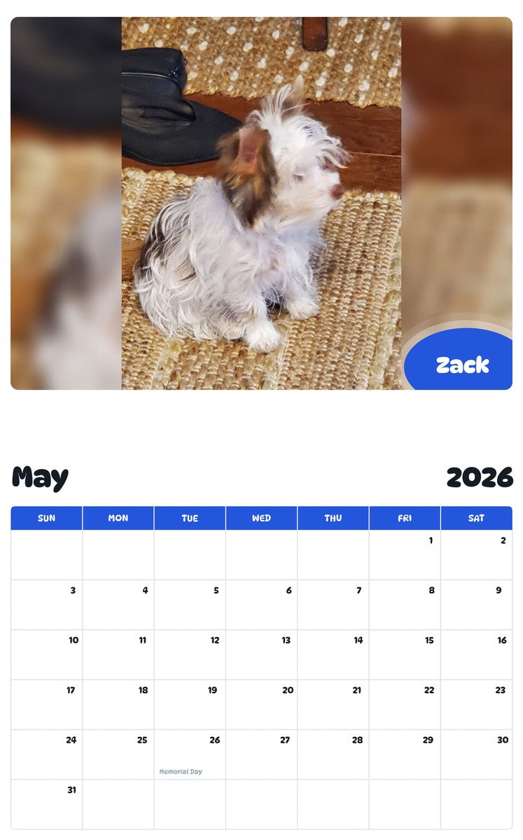 2026 - 2027 Zack - Pawidols Pet Calendar