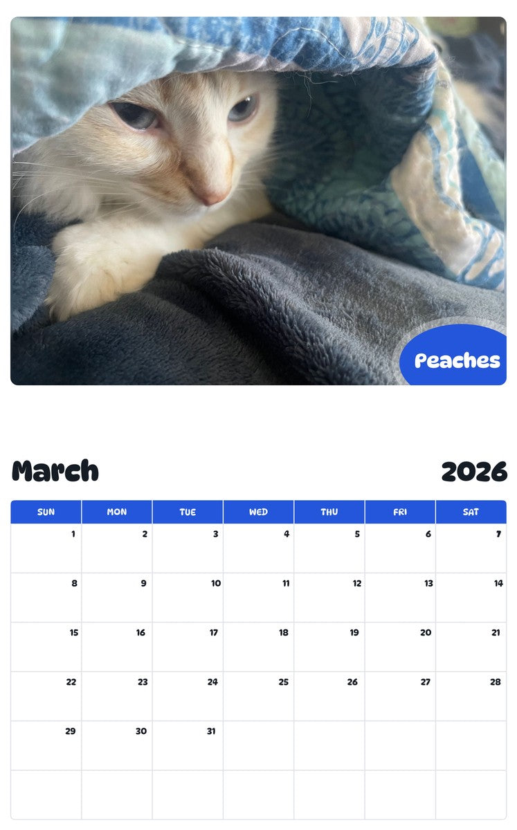 November 2025 - October 2026 Peaches - Pawidols Pet Calendar