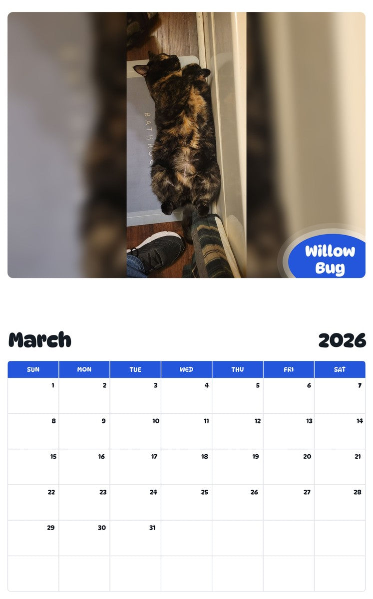 November 2025 - October 2026 Willow Bug - Pawidols Pet Calendar