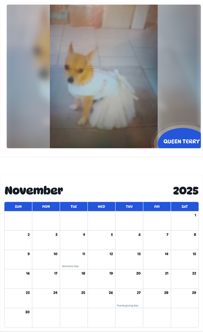 July 2025 - June 2026 Queen Terry - Pawidols Pet Calendar