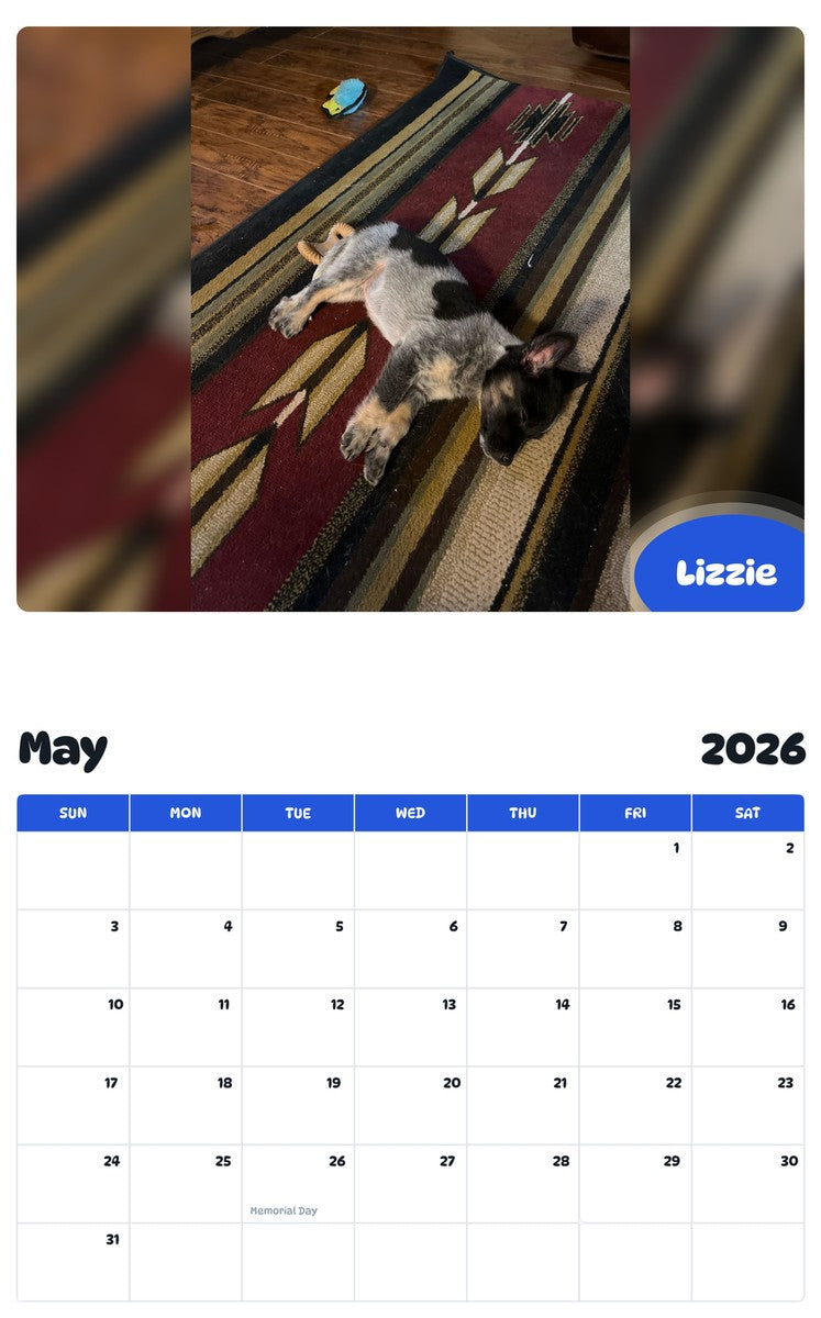 2026 - 2027 Lizzie - Pawidols Pet Calendar