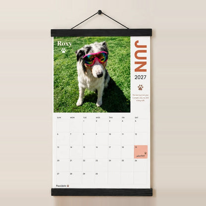 Pawidols pet calendar on a black magnetic wooden wall mount